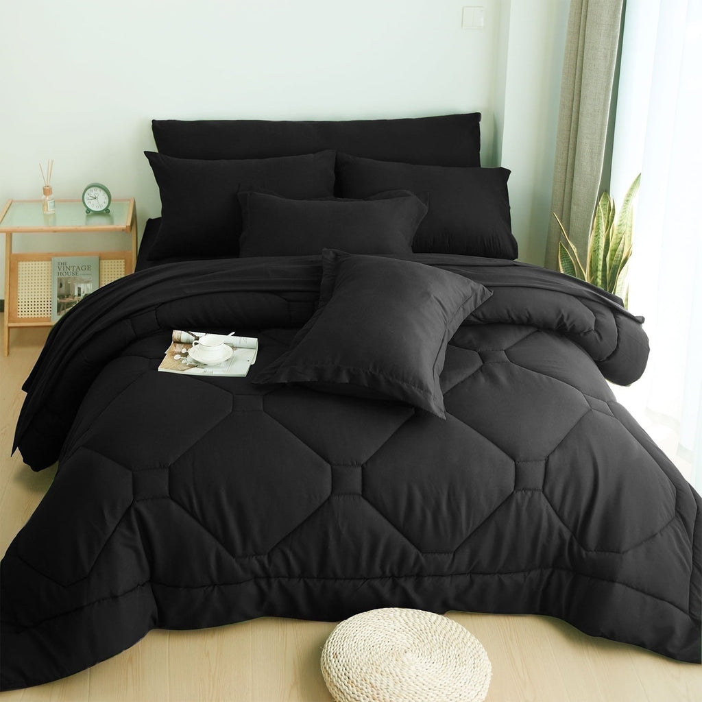 Hypoallergenic Cloud 8 PCS Modern Comforter Set with Sheets All Season Bed in a Bag, Black, Queen Size - Hypoallergenic Ultra-Fluffy Quilt for Winter - Default Title