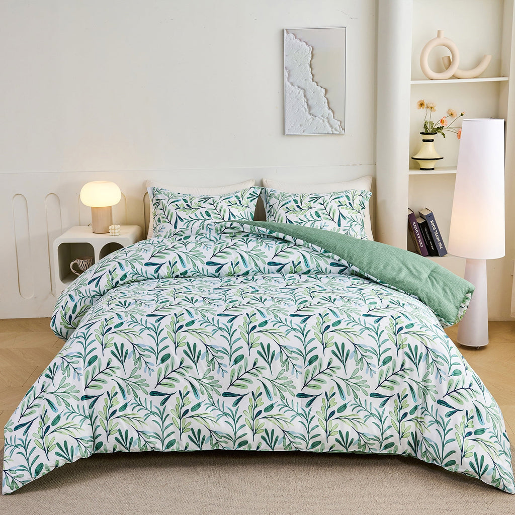 All-Season 3-Piece Floral Comforter Set King Size, Green and White Botanical, Soft Microfiber All-Season Bedding for Adults & Teens - Hypoallergenic Ultra-Fluffy Quilt for Winter - Default Title