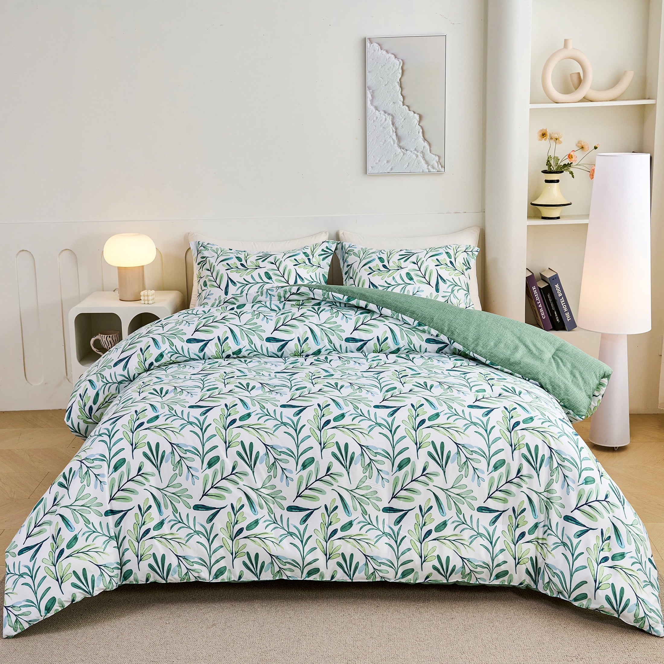 All-Season 3-Piece Floral Comforter Set King Size, Green and White Botanical, Soft Microfiber All-Season Bedding for Adults & Teens - Hypoallergenic Ultra-Fluffy Quilt for Winter - Default Title