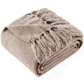 Reversible Sherpa Chenille Throw Blanket with Fringe Tassel for Couch Sofa Chair Bed, Taupe 50" X 60" - Lightweight Plush Warm Blanket for All Seasons - Default Title