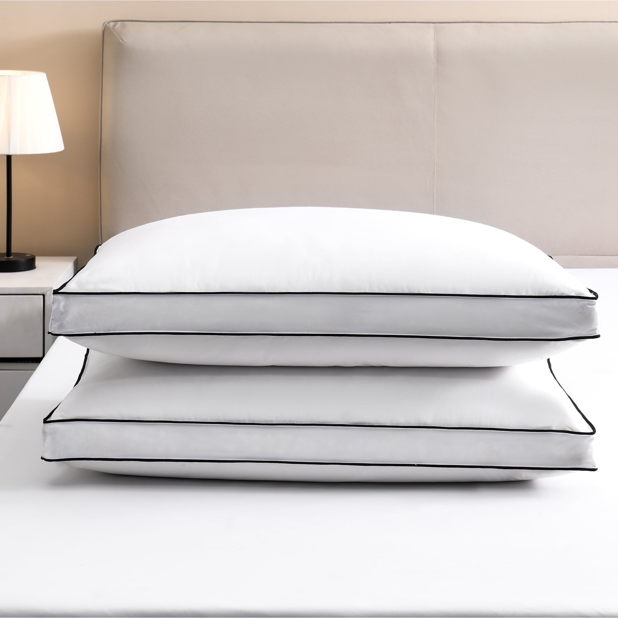 Ergonomic Memory Foam Gusseted Feather Down Pillow Set of 2, Medium Firm Hotel Bed Pillows 2 Pack, Queen Size for Side Sleepers, 20 x 30 in - Ergonomic Memory Foam Pillow for Neck Pain Support - Default Title