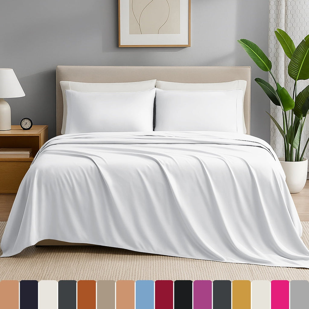 Cooling Sateen IR 3 Piece 1800 Series Deep Pocket Soft Microfiber Solid Bed Sheet Set for Kids, White Twin Size - Premium Ultra-Soft Pillowcase Pair for Sleeping - Default Title