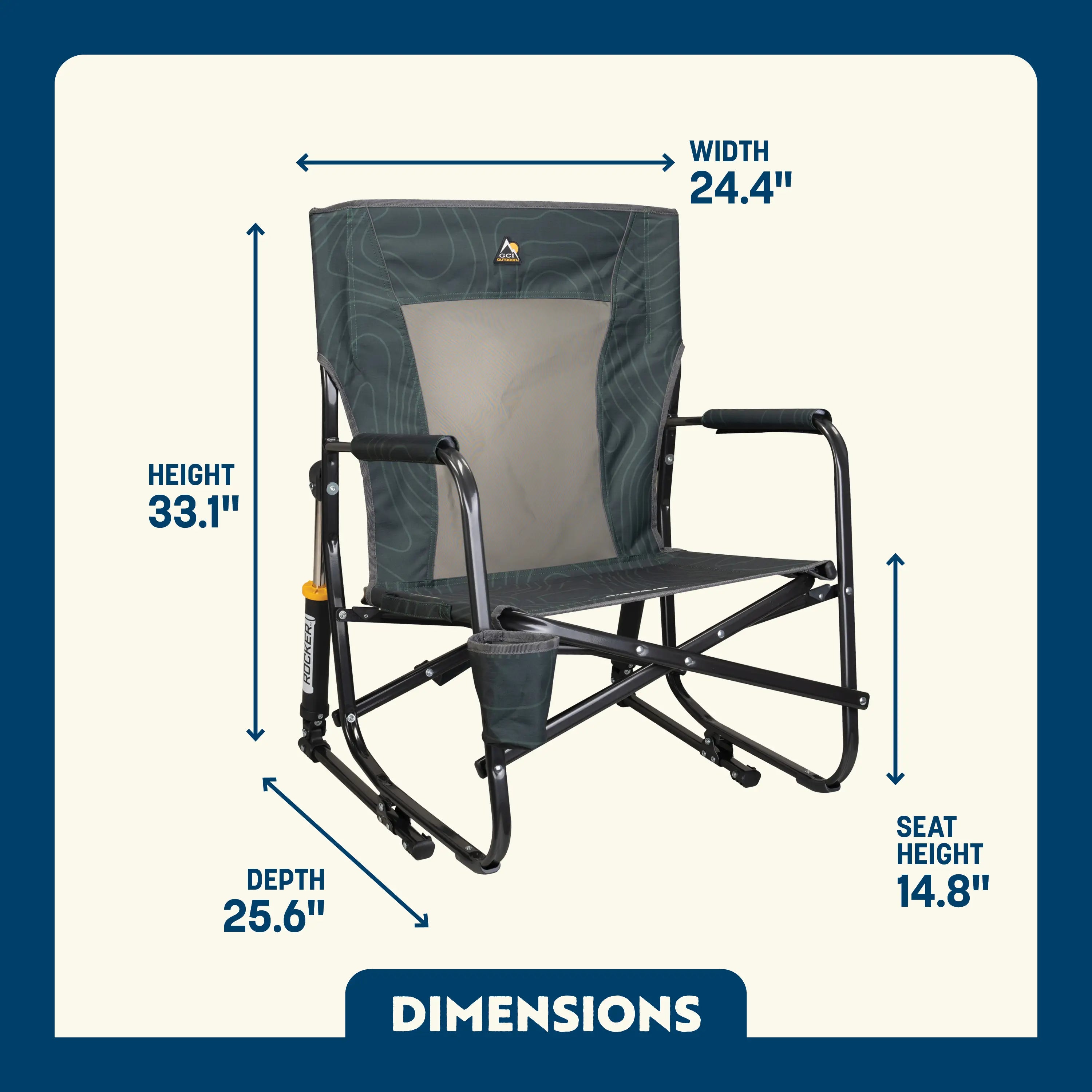 Premium All-Weather FirePit Rocker - Choice 737 - Freestyle Rocker Portable Outdoor Folding Chair Detail