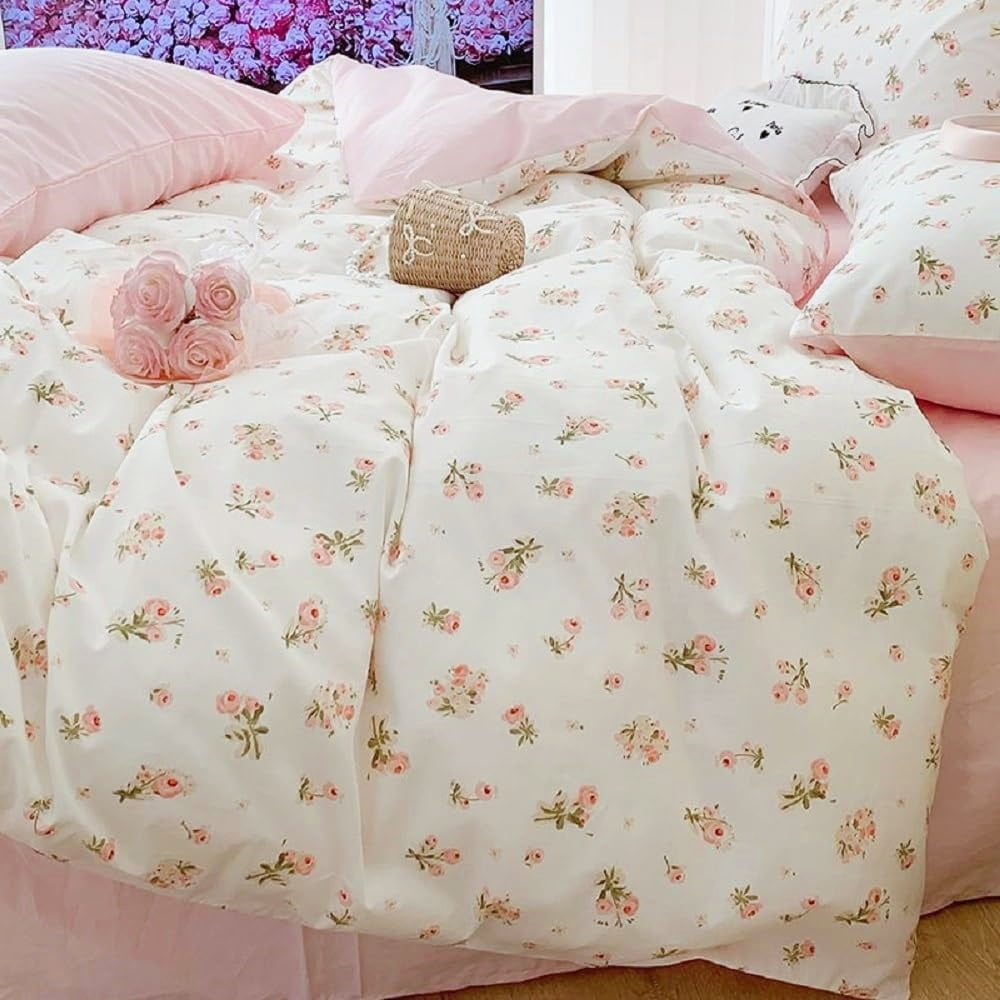 Luxurious Quilted Pink loyalty Floral Comforter Queen Sets, 3 Pieces Chic Botanical Pink White Floral Reversible Comforter for All Season - Hypoallergenic Ultra-Fluffy Quilt for Winter - Default Title