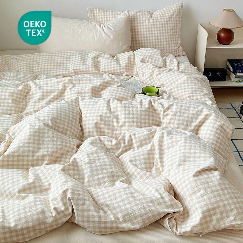 Hypoallergenic Cloud Soft Beige White Plaid Comforter Twin Sets, 2 Pieces Breathable Plaid Buffalo Checkered Comforter for All Season - Hypoallergenic Ultra-Fluffy Quilt for Winter - Default Title