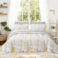 Luxurious Quilted 3 Piece Comforter Set Queen Yellow Floral Quilt Microfiber Patchwork Bedspread - Hypoallergenic Ultra-Fluffy Quilt for Winter - Default Title
