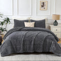 All-Season 3 Piece Fleece Queen Comforter Set - Soft & Warm Fluffy Dark Gray Sherpa Bedding , Fuzzy Heavy Double Sided Design Wi... - Luxurious Quilted Duvet Cover Set - Default Title