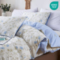 Luxurious Quilted Cotton Comforter Sets Queen Size, 3 Pieces Botanical Blue Floral Reversible Bedding Sets for Adults All Season - Cloud-Like Soft Lightweight Bed Comforter - Default Title