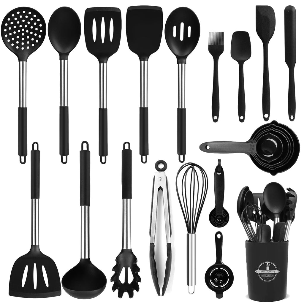 Heat-Resistant Silicone Cooking Utensils Set, 26 Pcs, Heat Resistant Kitchen Utensils Set, Black - Heat-Resistant Silicone Cooking Spatula Turner - Default Title
