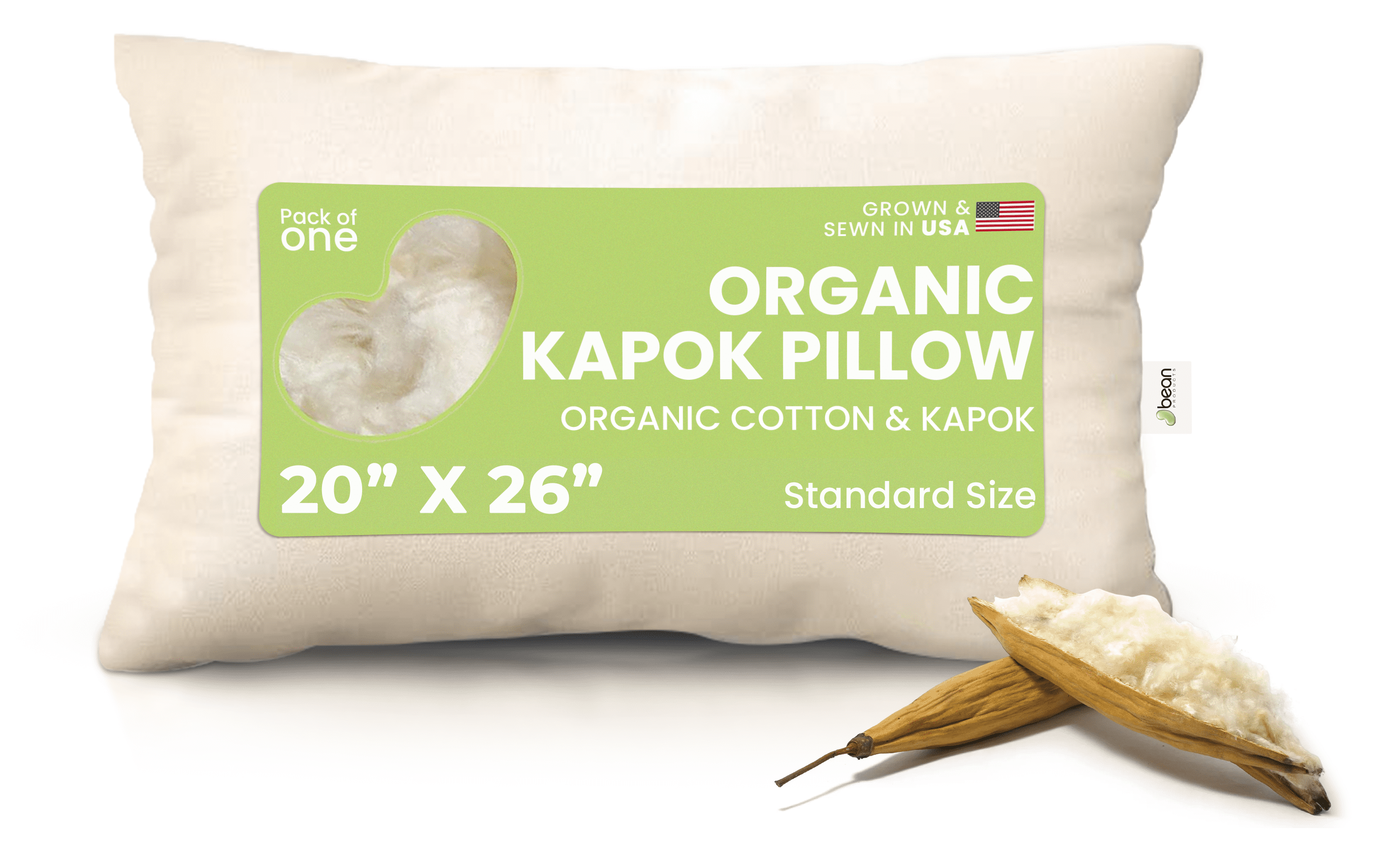 Orthopedic Support Kapok 20x26" Standard Bed Pillow – Organic Cotton Fabric Soft Sleeping Pillow - Made in USA - Decorative Throw Pillow Cushion for Sofa & Bed - Default Title