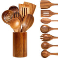 Heat-Resistant Wooden Spoons for Cooking, 8 Pcs Natural Teak Wooden Utensils Set, Non-Stick & Heat Resistant Durable Wood ... - Heat-Resistant Silicone Cooking Spatula Turner - Default Title