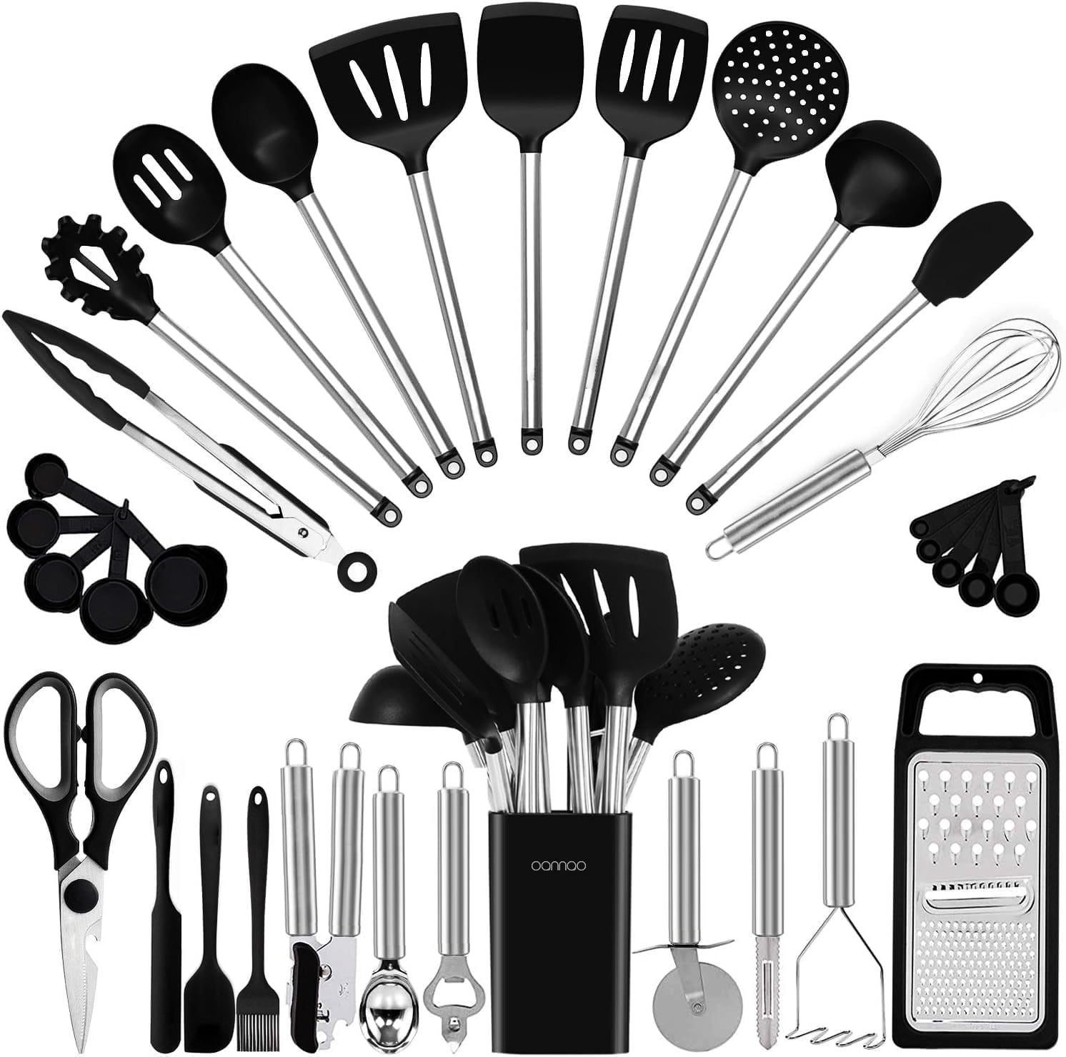 Non-Stick Safe Kitchen Utensil Set-Silicone Cooking Utensils-33 Kitchen Gadgets & Spoons for Nonstick Cookware-Silicone and Stainles... - Durable Turner & Ladle Utensil Set for Home Chefs - Default Title
