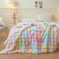 Reversible Sherpa Fluffy Faux Rabbit Fur Bubble Throw, Rainbow Plush Shaggy Blanket for Couch Sofa Chair, Soft Tie Dye Furry Blanket Ad... - Super Soft Reversible Sherpa Flannel Blanket - Default Title