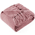 Cozy Fleece Chenille Throw Blanket with Fringe Tassel for Couch Sofa Chair Bed, Mauve 50" X 70" - Super Soft Reversible Sherpa Flannel Blanket - Default Title
