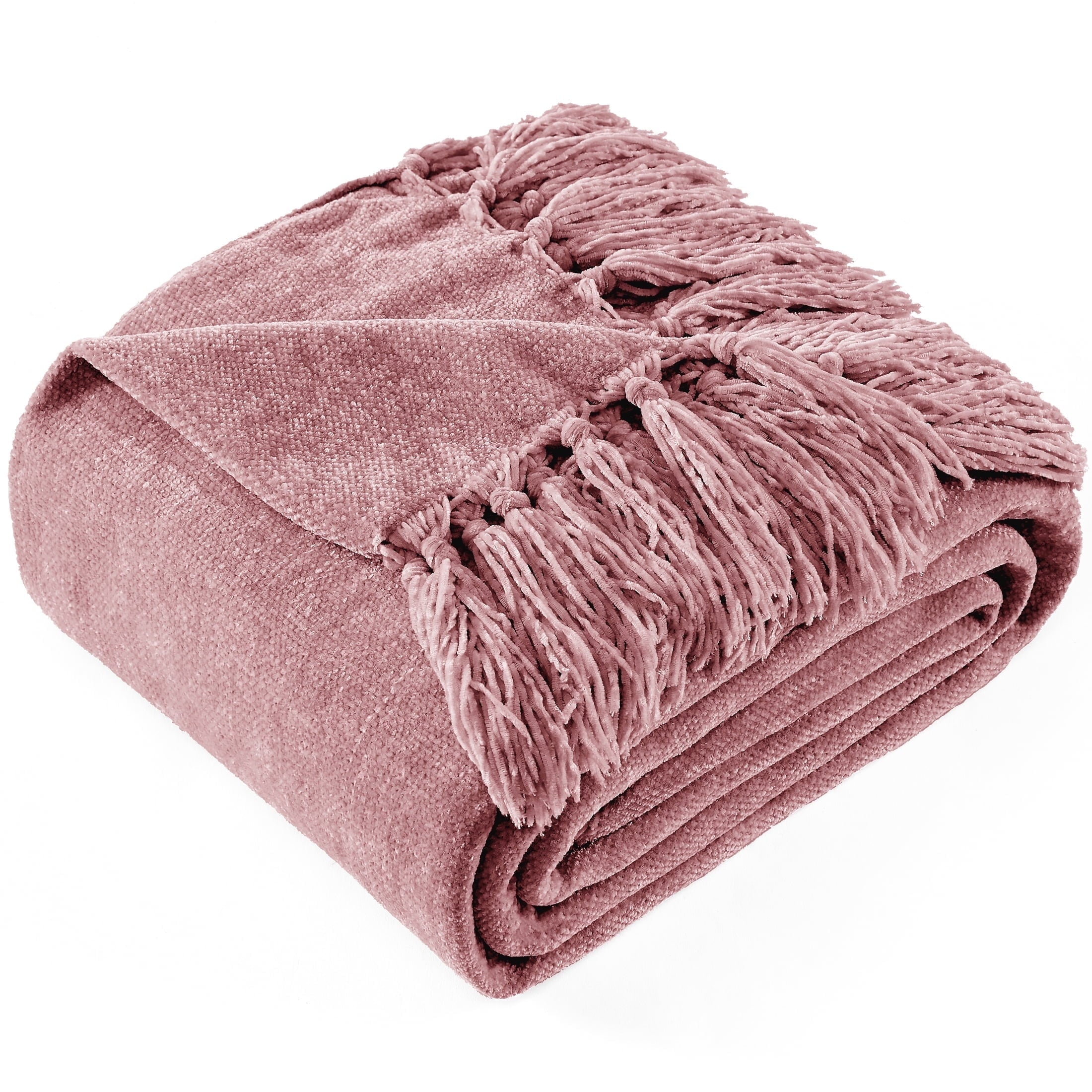 Cozy Fleece Chenille Throw Blanket with Fringe Tassel for Couch Sofa Chair Bed, Mauve 50" X 70" - Super Soft Reversible Sherpa Flannel Blanket - Default Title