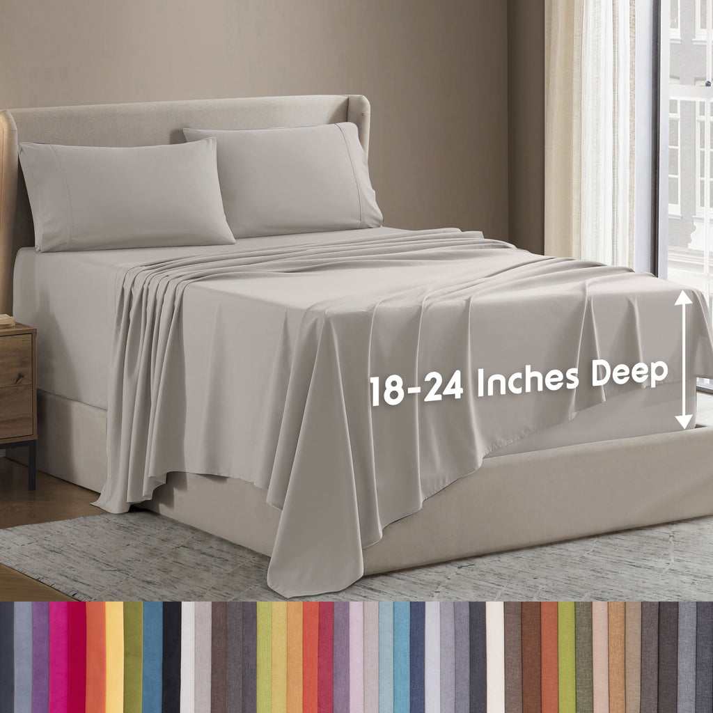 Breathable Luxury Extra Deep Pocket Full Sheets Set, 4 Piece, Fits 18"-24" Mattress, Breathable & Extra Soft Bed Sheets, Linen - Premium Ultra-Soft Pillowcase Pair for Sleeping - Default Title