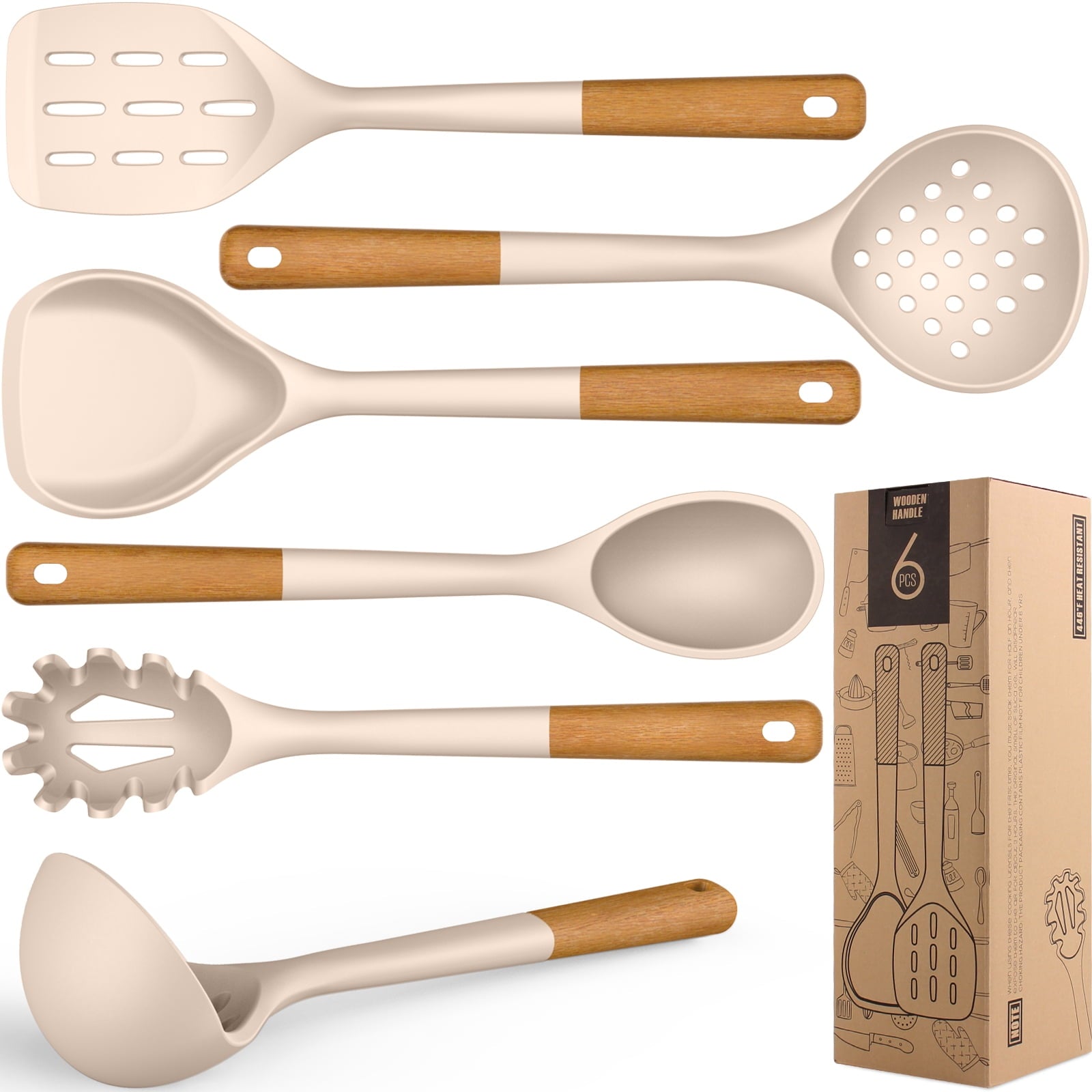 Durable Steel Large Silicone Cooking Utensils - Heat Resistant Kitchen Utensil Set with Wooden Handles, Spatula,Turner, Slotted Spo... - High-Precision Culinary Tool for Baking & Cooking - Default Title