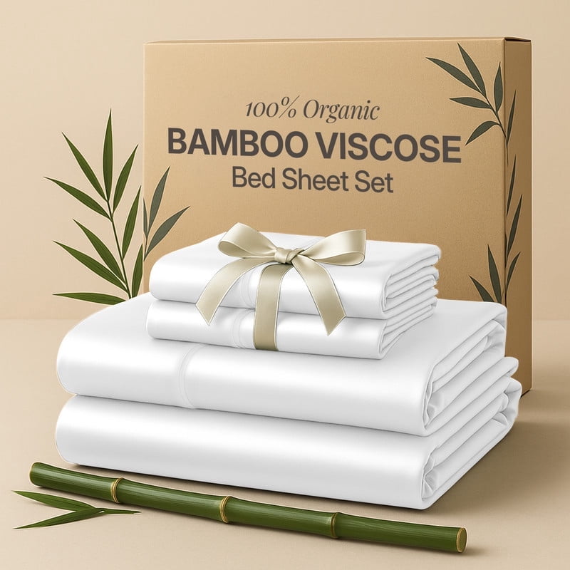 Premium Egyptian Cotton Lux Decor 100% Organic Viscose - 4 Piece Ultra-Soft Luxury Cooling Bed Sheets, 16" Deep Pocket, Breathable & Hypoalle... - Luxury Bed Sheet Set with Deep Pockets - Default Title