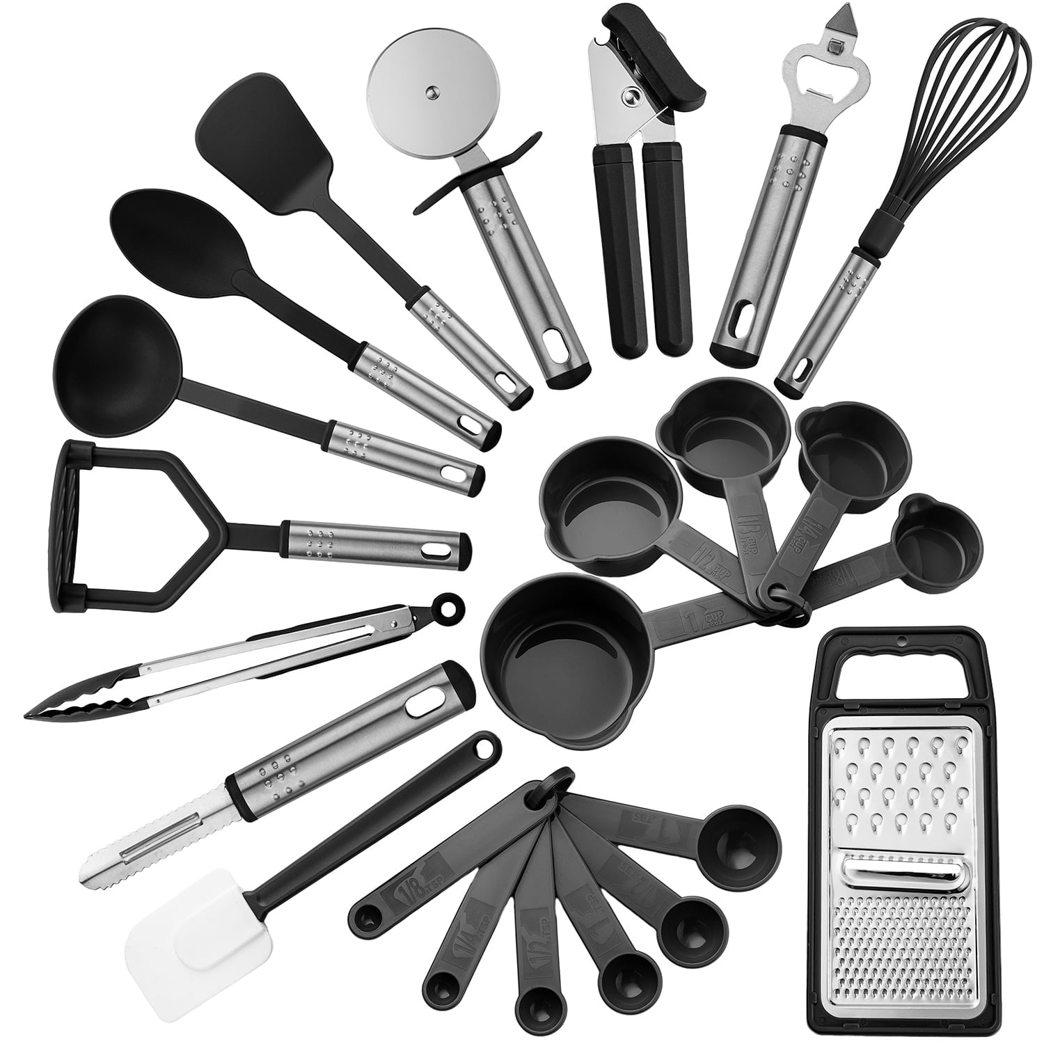 Non-Stick Safe 23 Piece Kitchen Utensils Set - Nylon and Stainless Steel Cooking Utensils Set - Black Utensil K... - Heat-Resistant Silicone Cooking Spatula Turner - Default Title