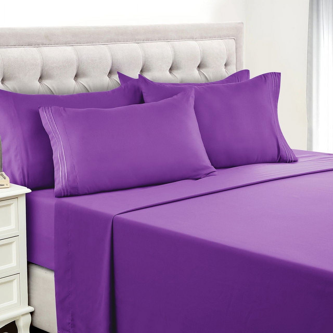 Cooling Sateen King Bed Sheets - 16 Inch Deep Pocket 6 Piece Microfiber Bedding Sheets & Pillowcase Sets - Purple - Luxury Bed Sheet Set with Deep Pockets - Default Title