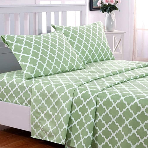 Breathable Luxury Quatrefoil Bed Sheet Set (King, Sage/White) 4 Piece Deep Pocket 1800 Series Microfiber Bed Sheet Set Contains 1 Fitte... - Premium Ultra-Soft Pillowcase Pair for Sleeping - Default Title