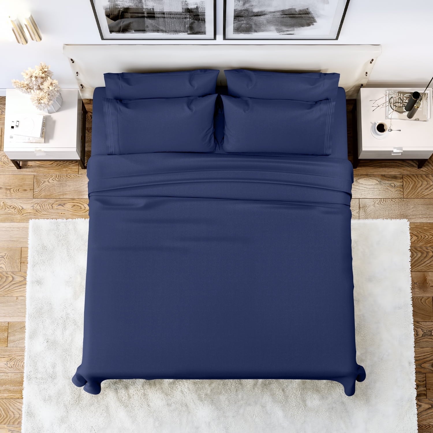 Breathable Luxury Queen Bed Sheets Set, 6 Pc Microfiber Bed Sheets, Extra Deep Pocket Queen Fitted Sheet, Flat Sheet & Pillowcases, Nav... - Premium Ultra-Soft Pillowcase Pair for Sleeping - Default Title