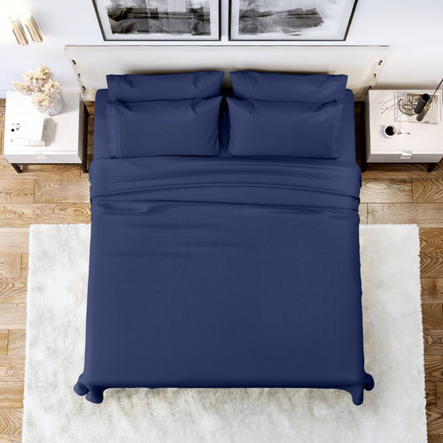 Breathable Luxury Queen Bed Sheets Set, 6 Pc Microfiber Bed Sheets, Extra Deep Pocket Queen Fitted Sheet, Flat Sheet & Pillowcases, Nav... - Premium Ultra-Soft Pillowcase Pair for Sleeping - Default Title