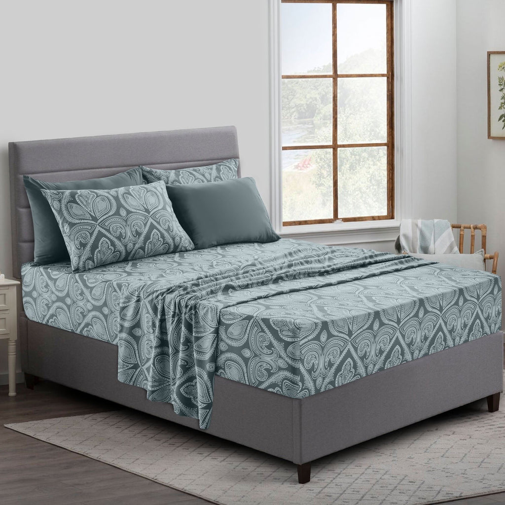 Premium Egyptian Cotton Queen Bed Sheets Set - 6 Piece Brushed Microfiber Bed Sheet - Shrinkage and Fade Resistant - (Queen, Grey) - Breathable Egyptian Cotton Flat & Fitted Sheets - Default Title