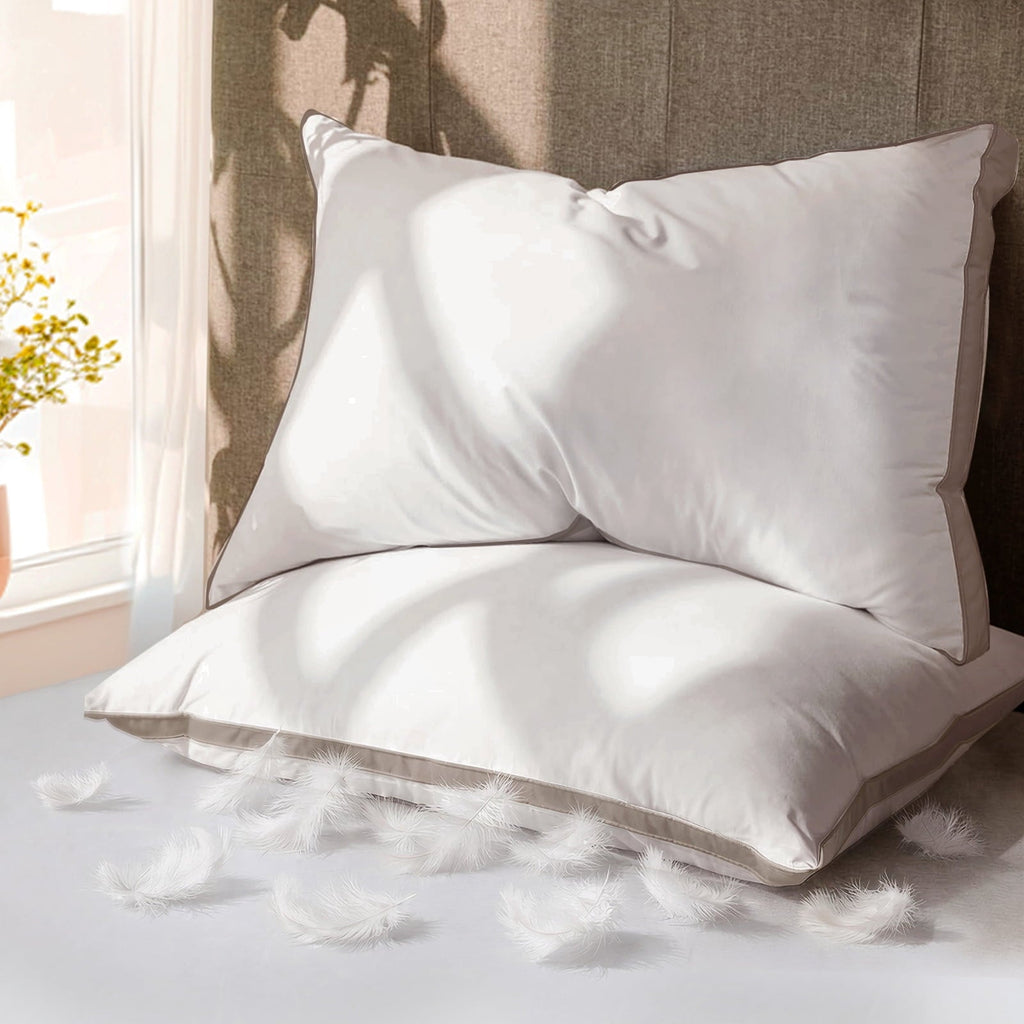 Orthopedic Support Goose Feather Down Pillows Queen Size Set of 2, 100% Cotton Cover Hotel Collection Bed Pillows，20"x28" - Decorative Throw Pillow Cushion for Sofa & Bed - Default Title