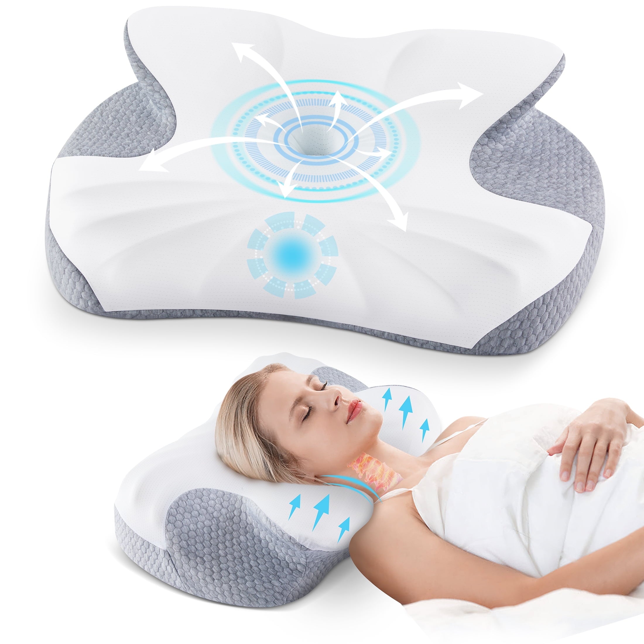 Orthopedic Support Cervical Memory Foam Pillow Neck Bed Pillow for Pain Relief Sleeping, Ergonomic Orthopedic for Side Back and Stomach ... - Decorative Throw Pillow Cushion for Sofa & Bed - Default Title