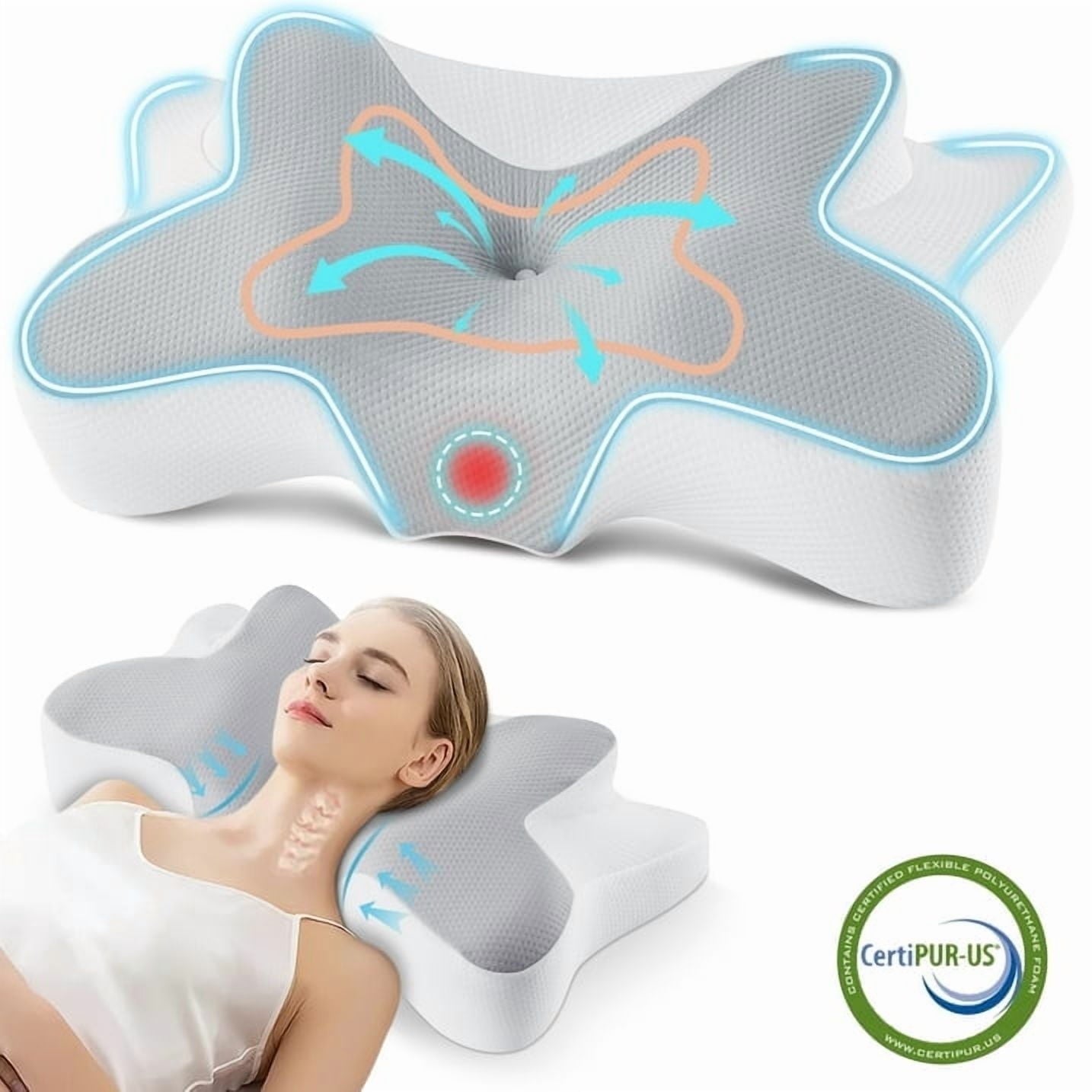 Ergonomic Memory Foam Cervical Pillow for Sleeping Memory Foam Neck Pain Relief Contour Orthopedic Ergonomic Pillows for Women Side Sleeper... - Orthopedic Shredded Foam Bed Pillow Set - Default Title