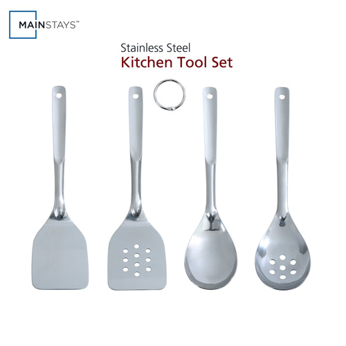 Chef-Quality Stainless Steel 4-Piece Utensil Set: Includes Spatula, Slotted Spatula, Spoon, and Slotted Spoon - Heavy Duty Stainless Steel Kitchen Shears - Default Title