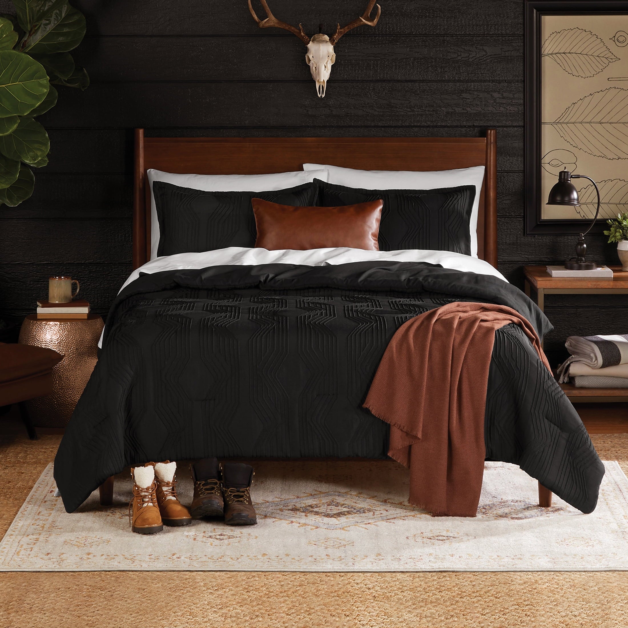 Hypoallergenic Cloud Full/Queen Comforter Set, All-Season, 5-Piece, Black Jacquard Geo - Cloud-Like Soft Lightweight Bed Comforter - Default Title