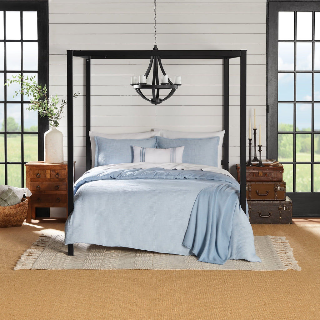 Luxurious Quilted Full/Queen Comforter Set, All-Season, 5-Piece, Blue Matelasse Tonal Stripe - Luxurious Quilted Duvet Cover Set - Default Title