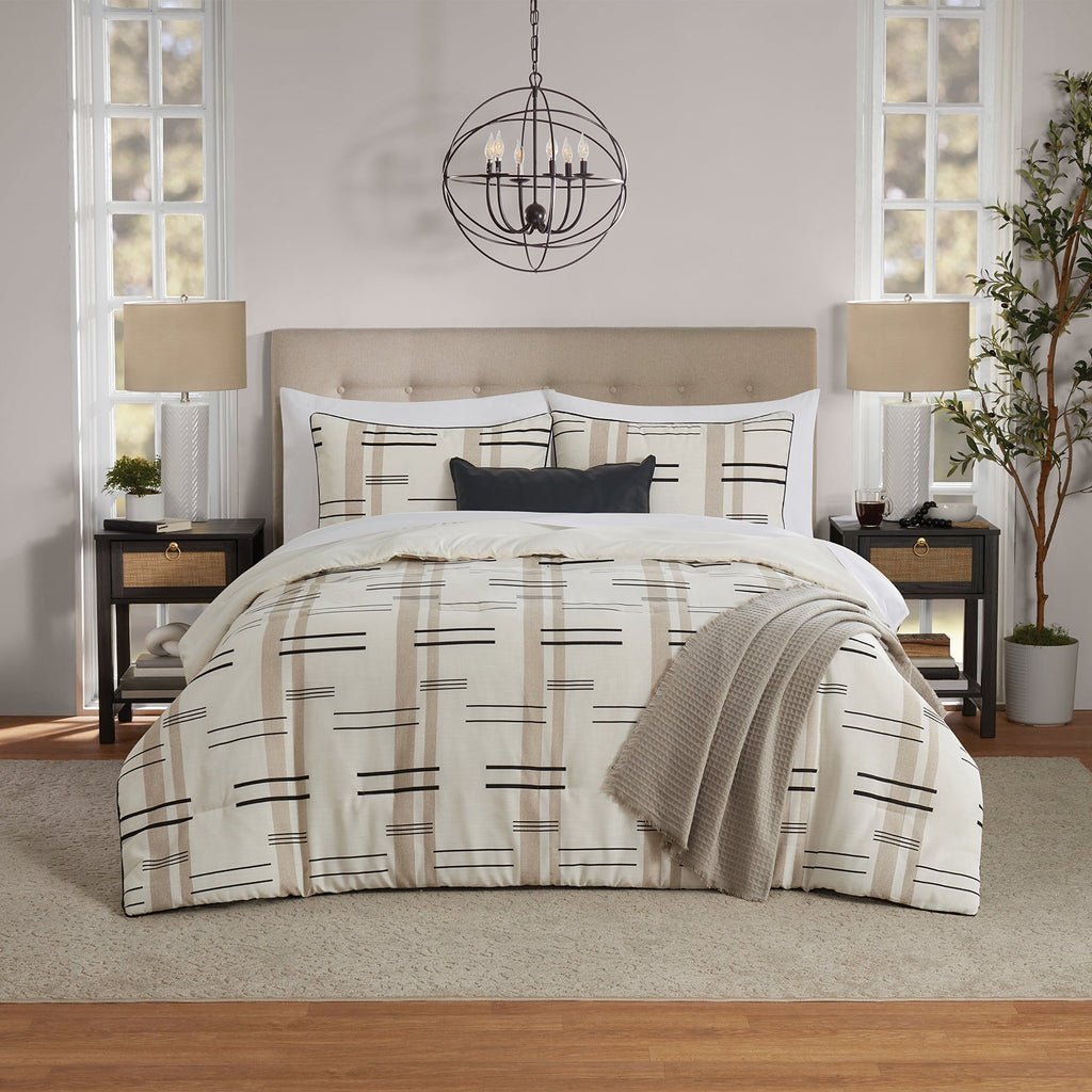 Fluffy Down Alternative Full/Queen Comforter Set, All-Season, 5-Piece, Tan Modern - Hypoallergenic Ultra-Fluffy Quilt for Winter - Default Title