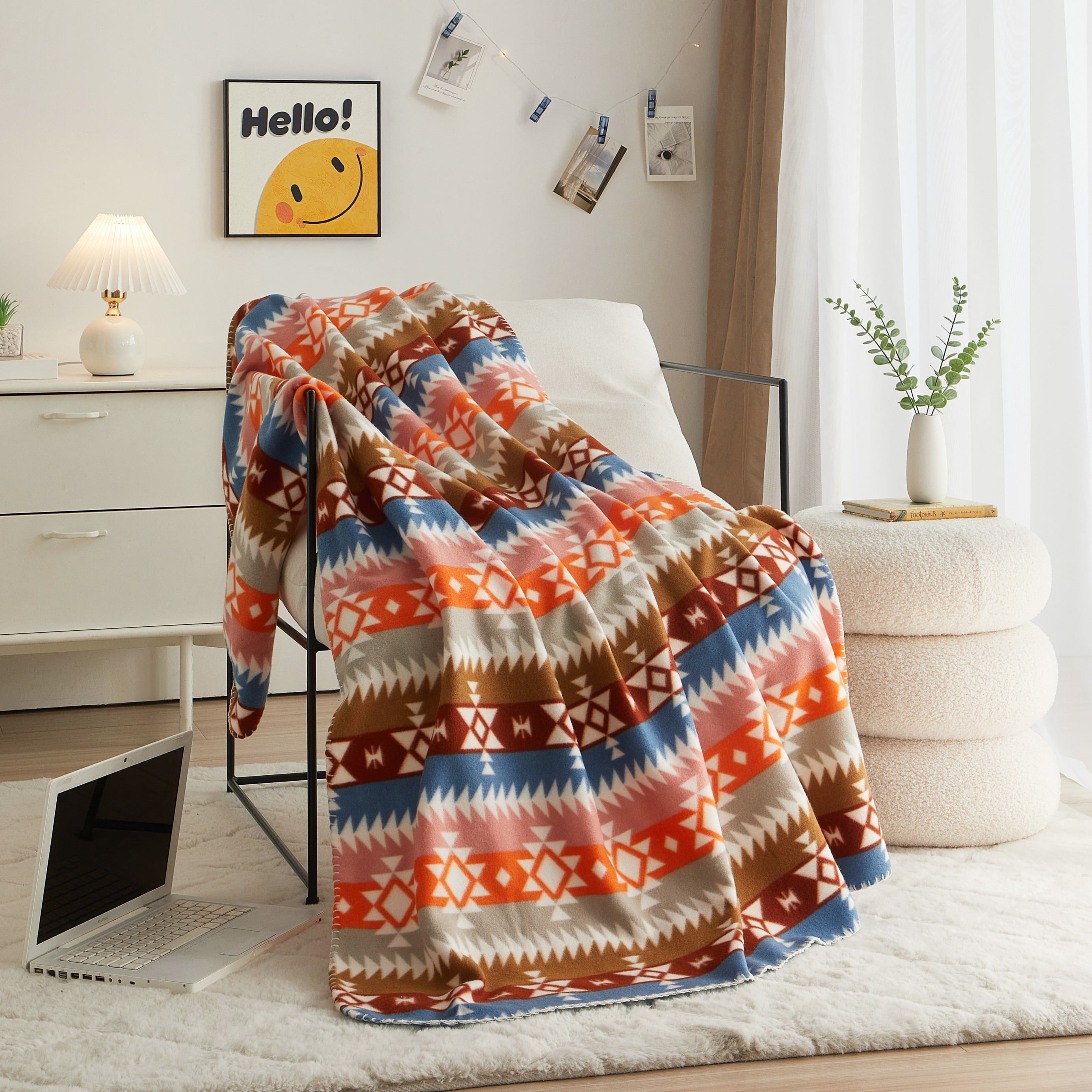 Reversible Sherpa Stripe Fleece Throw - Lightweight Plush Warm Blanket for All Seasons - Default Title