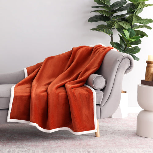 Cozy Fleece Reversible Printed Velvet Plush and Hampshire Faux Shearling Soft Throw Blanket, Standard Size, Auburn Sun - Luxury Knitted Decorative Throw Blanket with Fringes - Default Title