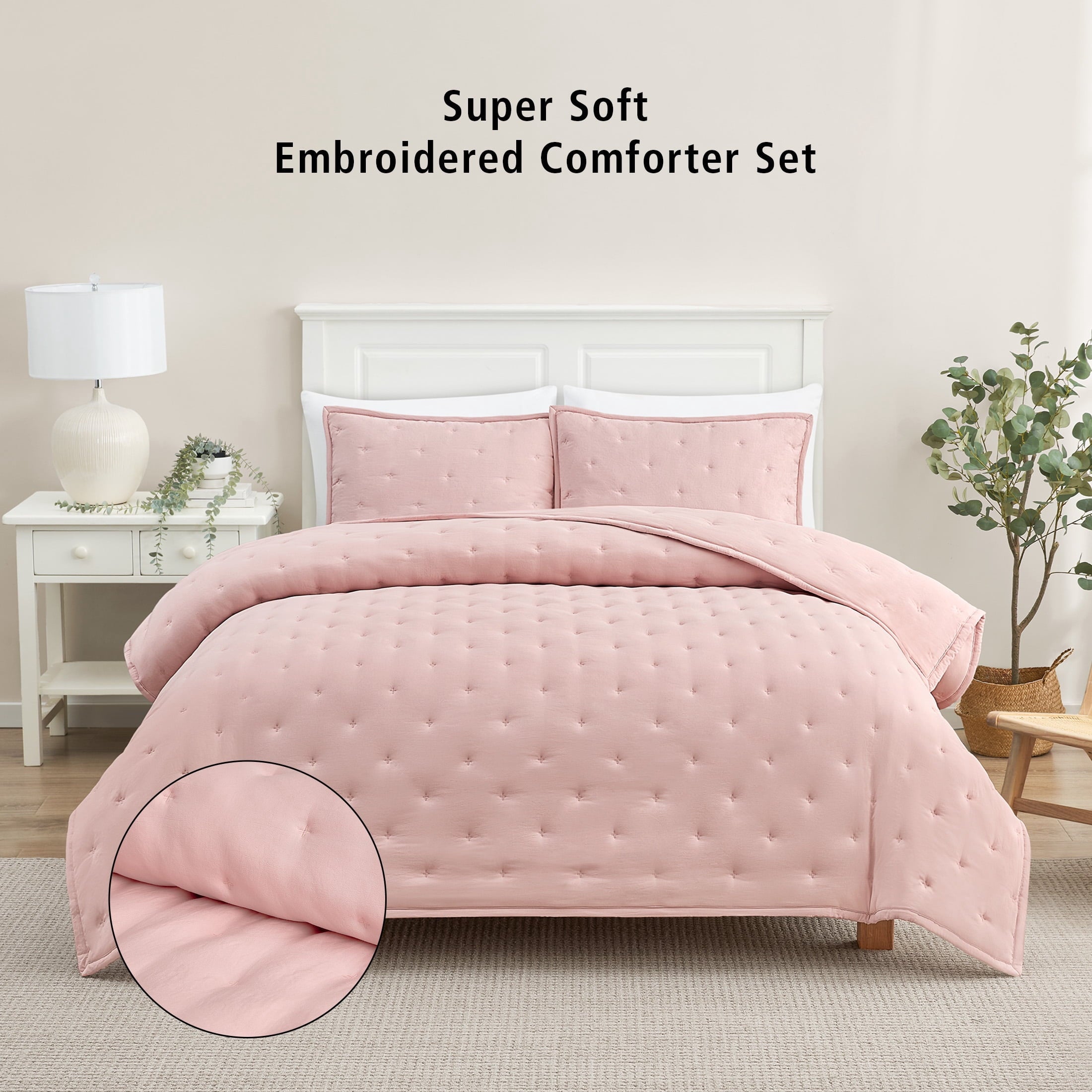 Hypoallergenic Cloud Full/Queen Comforter Set, Super Soft & Embroidered, 3-Piece, Pink - Luxurious Quilted Duvet Cover Set - Default Title