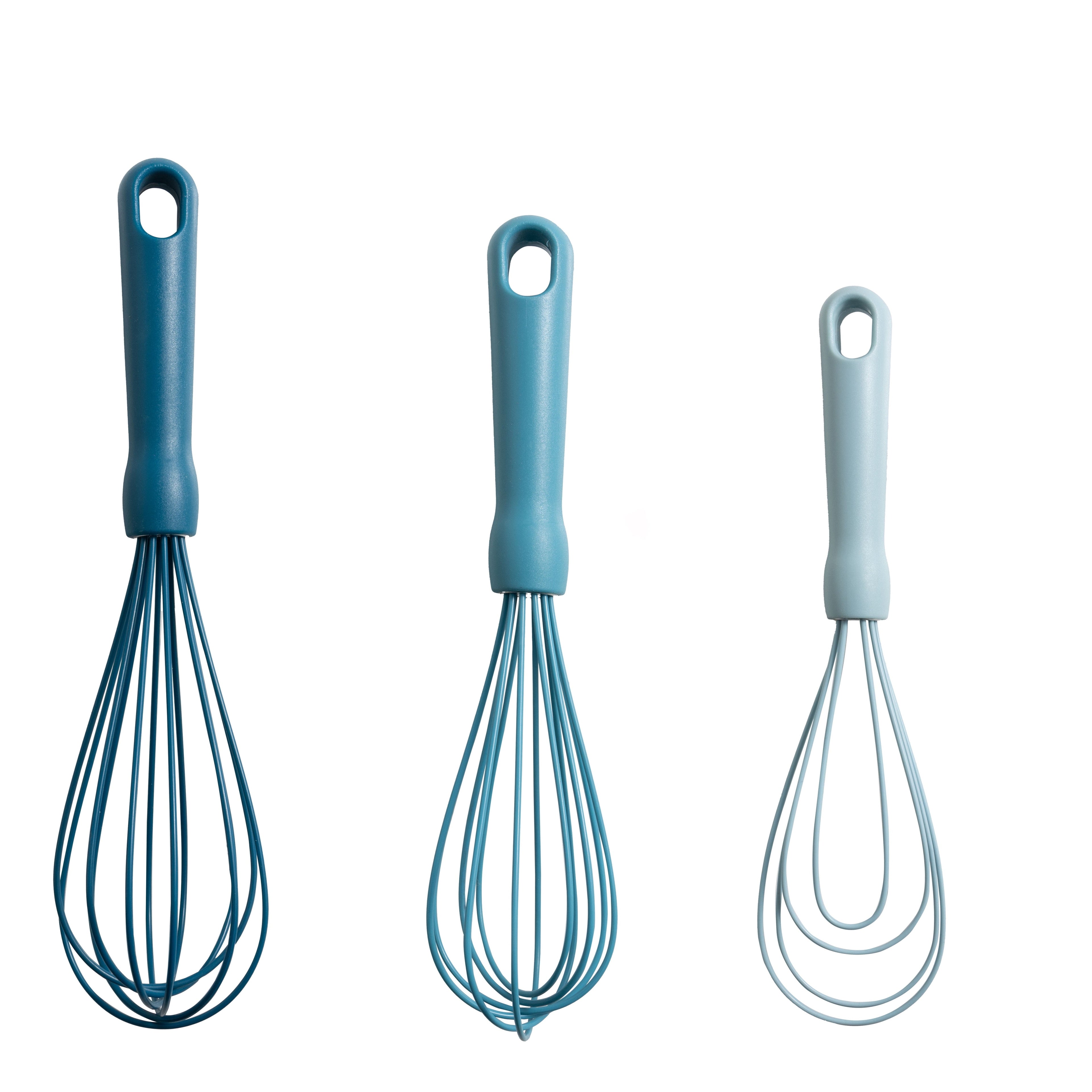 Ergonomic Manual 3-Piece Silicone Whisk Set, 10.5"/10.4"/9.6" L, Blue Color - Innovative Kitchen Helper for Modern Cooking - Default Title