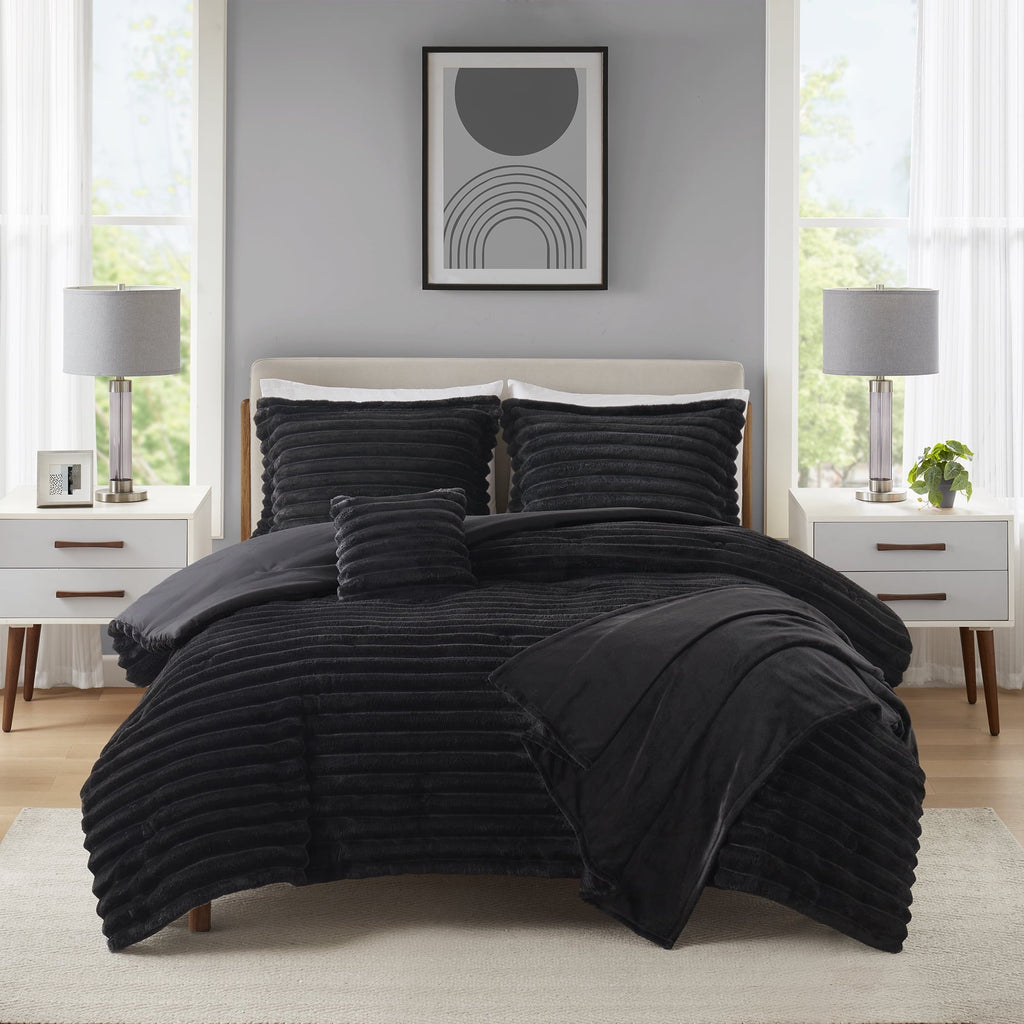Hypoallergenic Cloud Full/Queen Comforter Set, All-Season, 5-Piece, Black Cozy Plush - Cloud-Like Soft Lightweight Bed Comforter - Default Title