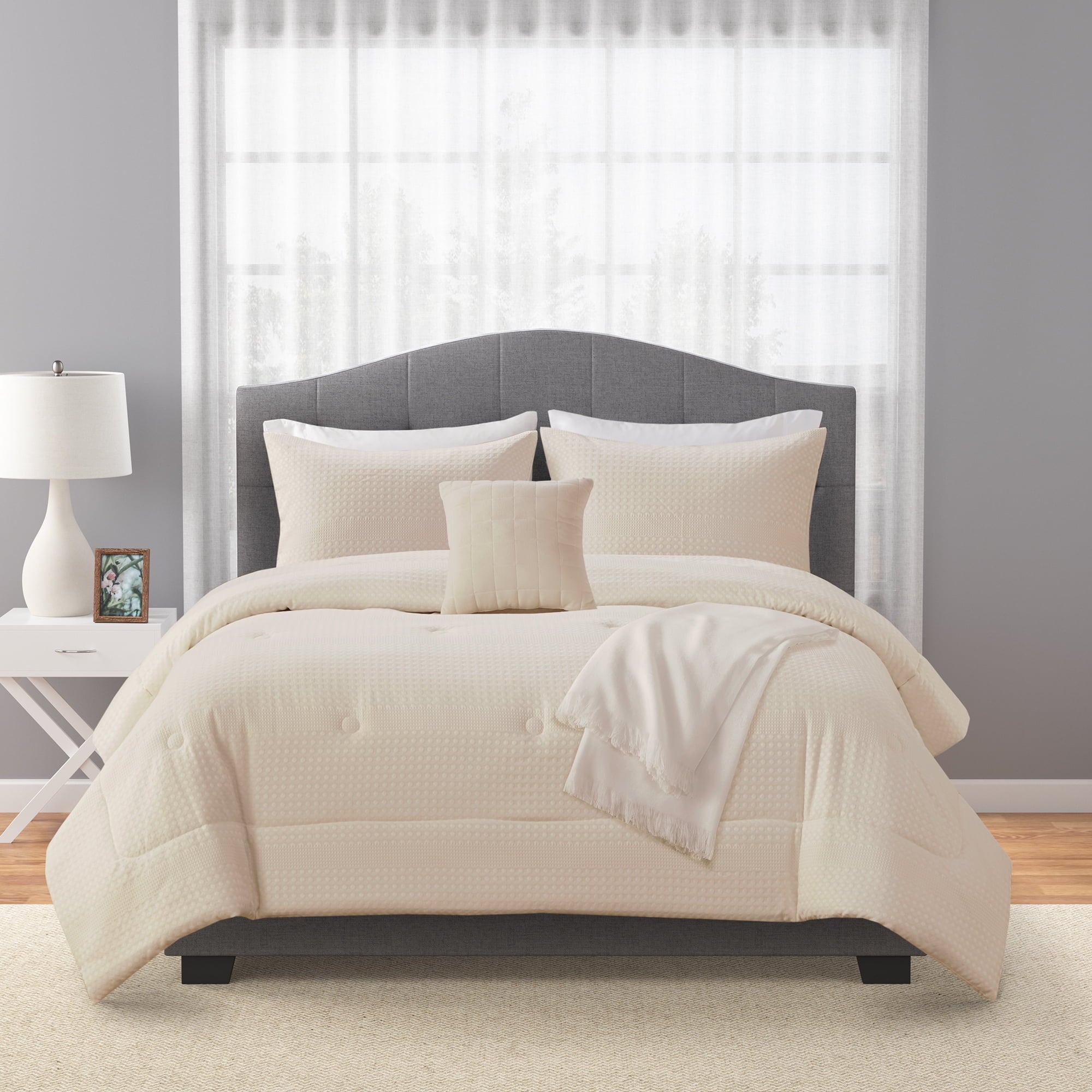 All-Season 5-Piece Papyrus Beige Waffle Comforter Set, Full/Queen - Luxurious Quilted Duvet Cover Set - Default Title