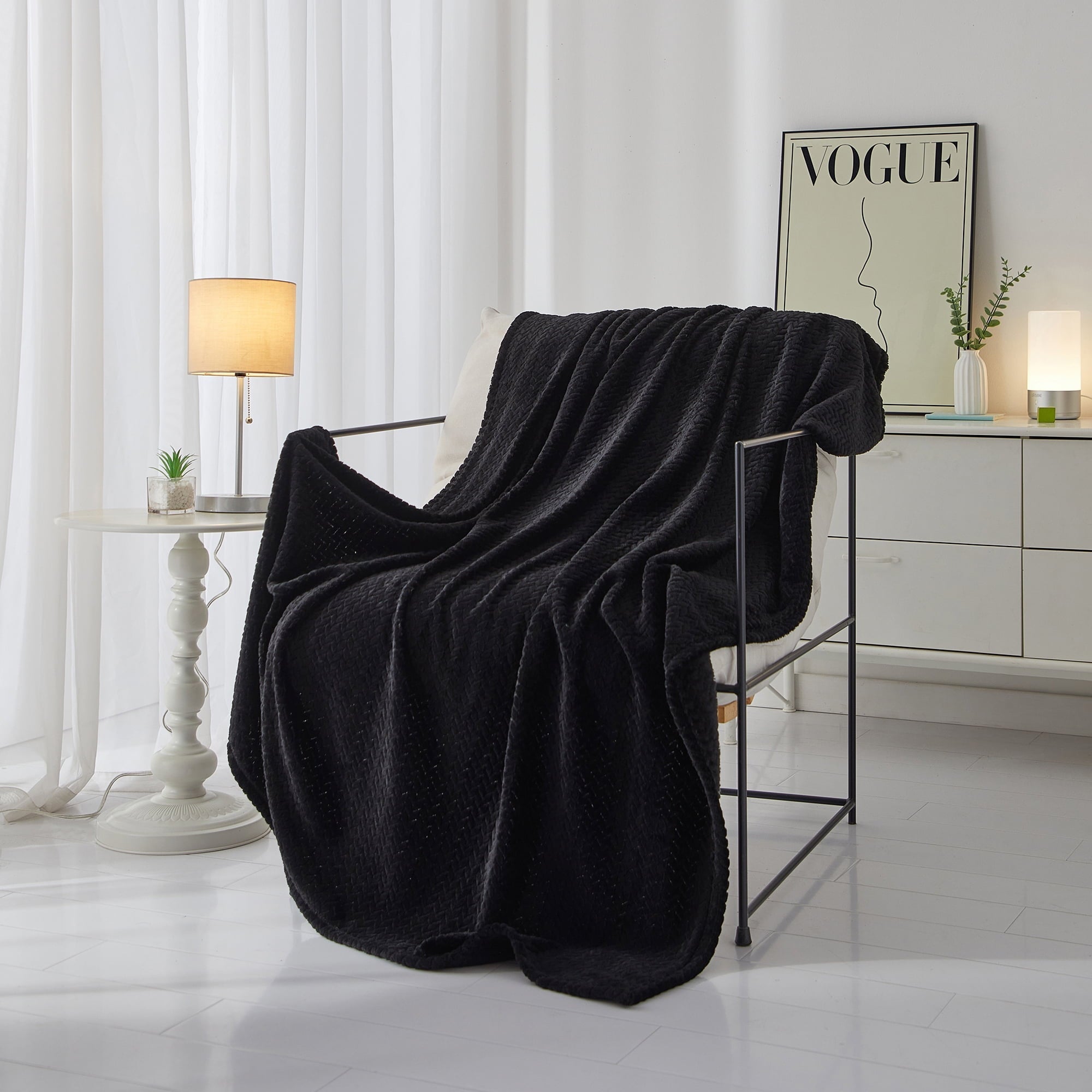 Super Soft Flannel Cozy Textured Plush Throw Blanket, Black, 50"x60" All Ages - Lightweight Plush Warm Blanket for All Seasons - Default Title