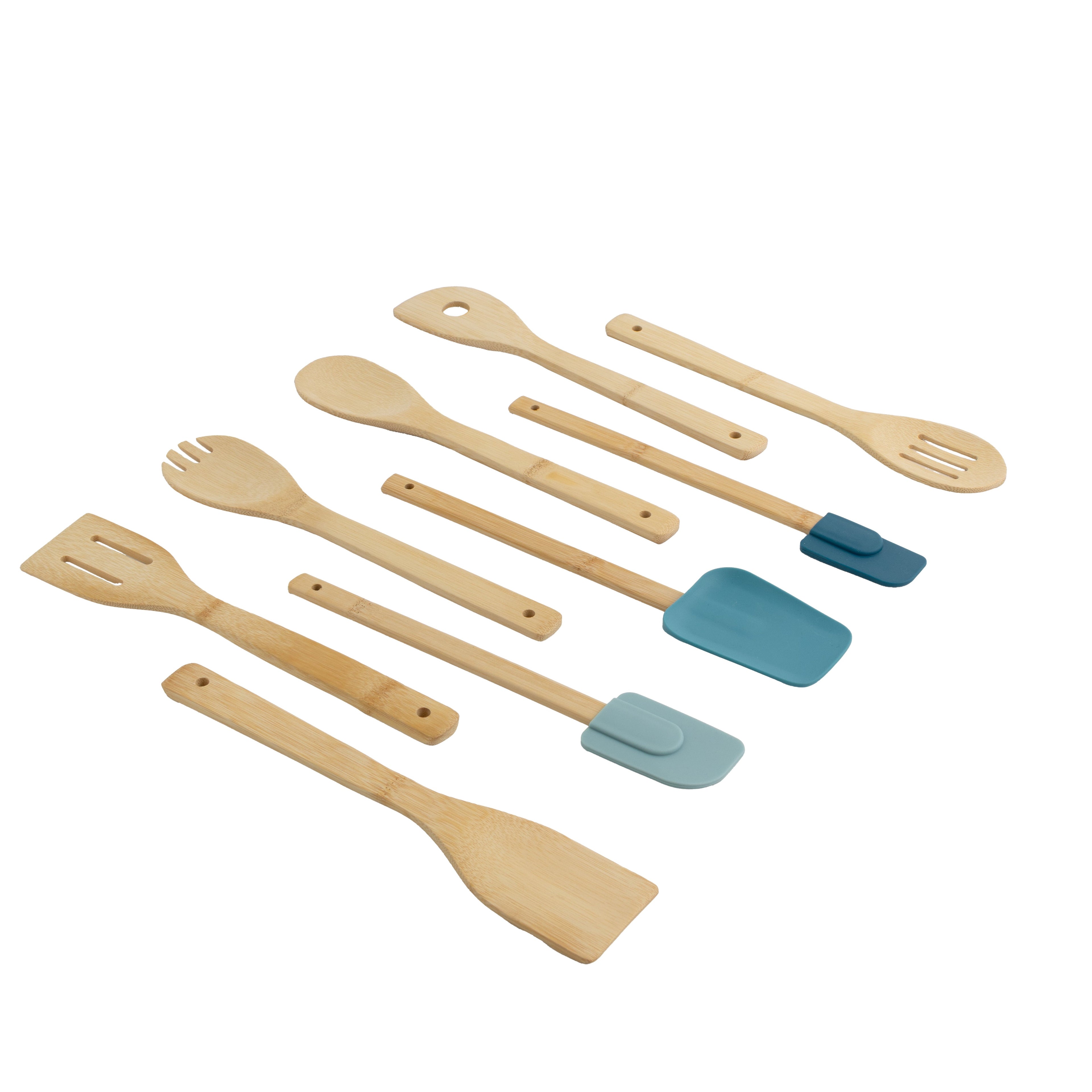 Seamless One-Piece 9-Piece Bamboo Gadgets Kitchen and Cooking Utensil Sets, Blue - Premium Stainless Steel Cooking Utensil for Non-Stick Pots - Default Title