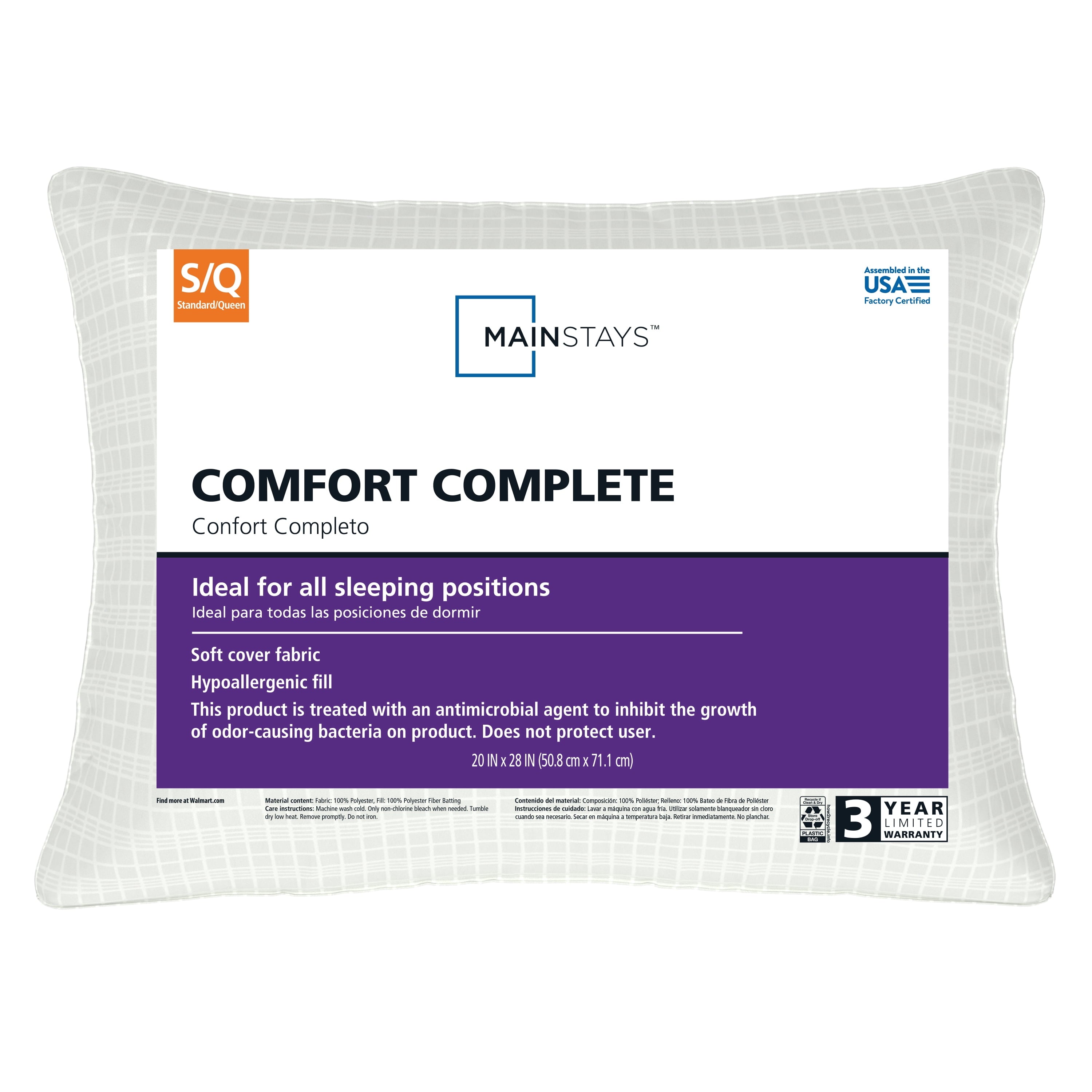 Orthopedic Support Comfort Complete Bed Pillow, Standard/Queen, White- All Positions Antimicrobial - Decorative Throw Pillow Cushion for Sofa & Bed - Default Title
