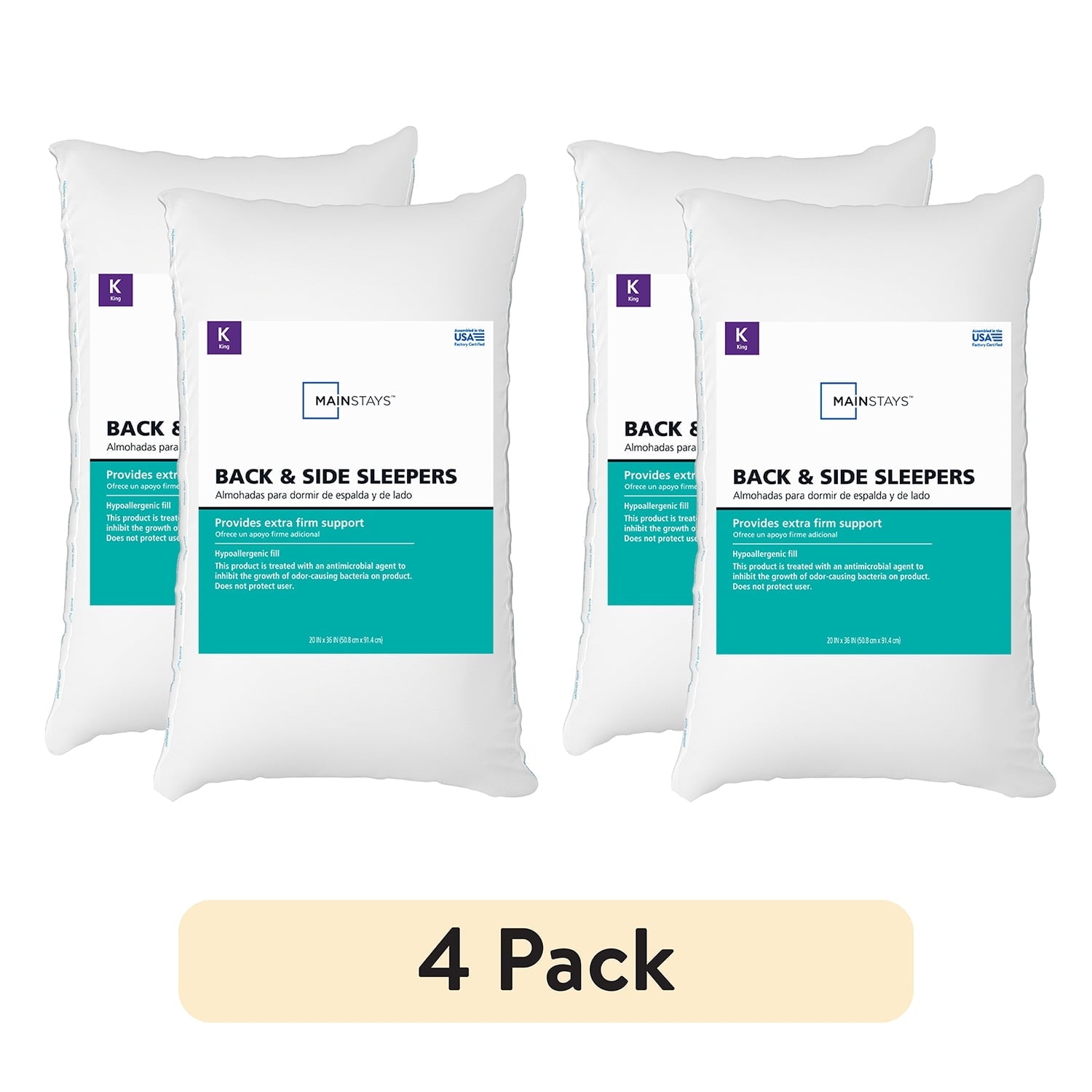 Fluffy Shredded Back & Side Sleeper Bed Pillow, King - Extra Firm Support (4 Pack) - Orthopedic Shredded Foam Bed Pillow Set - Default Title