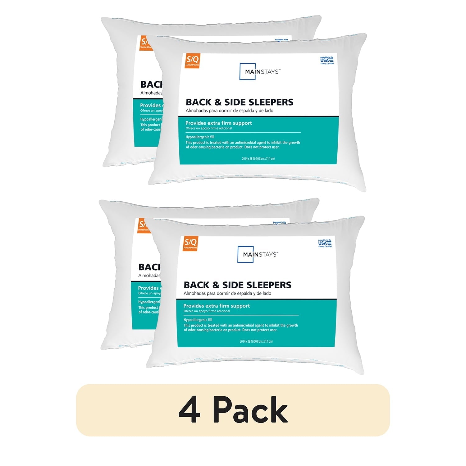 Fluffy Shredded Back & Side Sleeper Bed Pillow, Standard/Queen - Extra Firm Support (4 Pack) - Orthopedic Shredded Foam Bed Pillow Set - Default Title