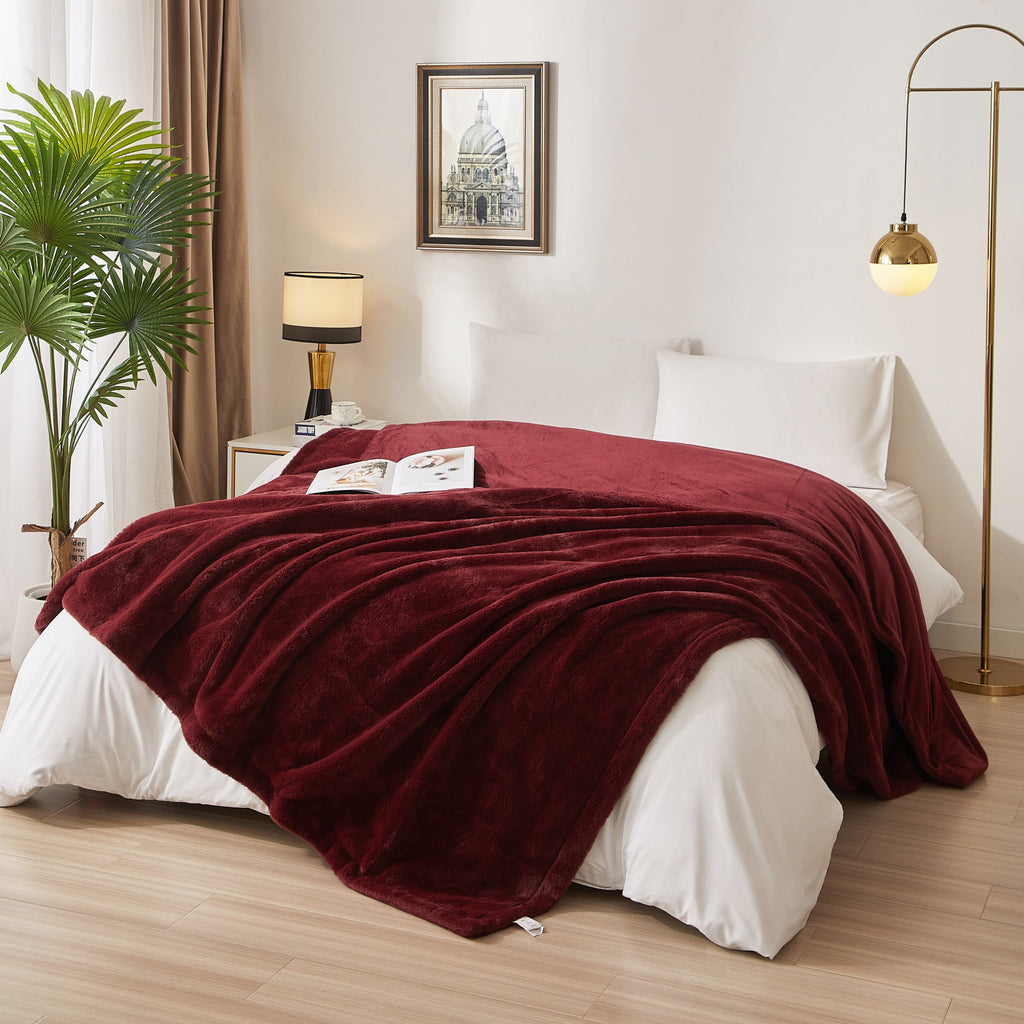 Super Soft Flannel Cozy Faux Fur Super Soft luxury Blanket, Full/Queen, Luscious Merlot - Super Soft Reversible Sherpa Flannel Blanket - Default Title