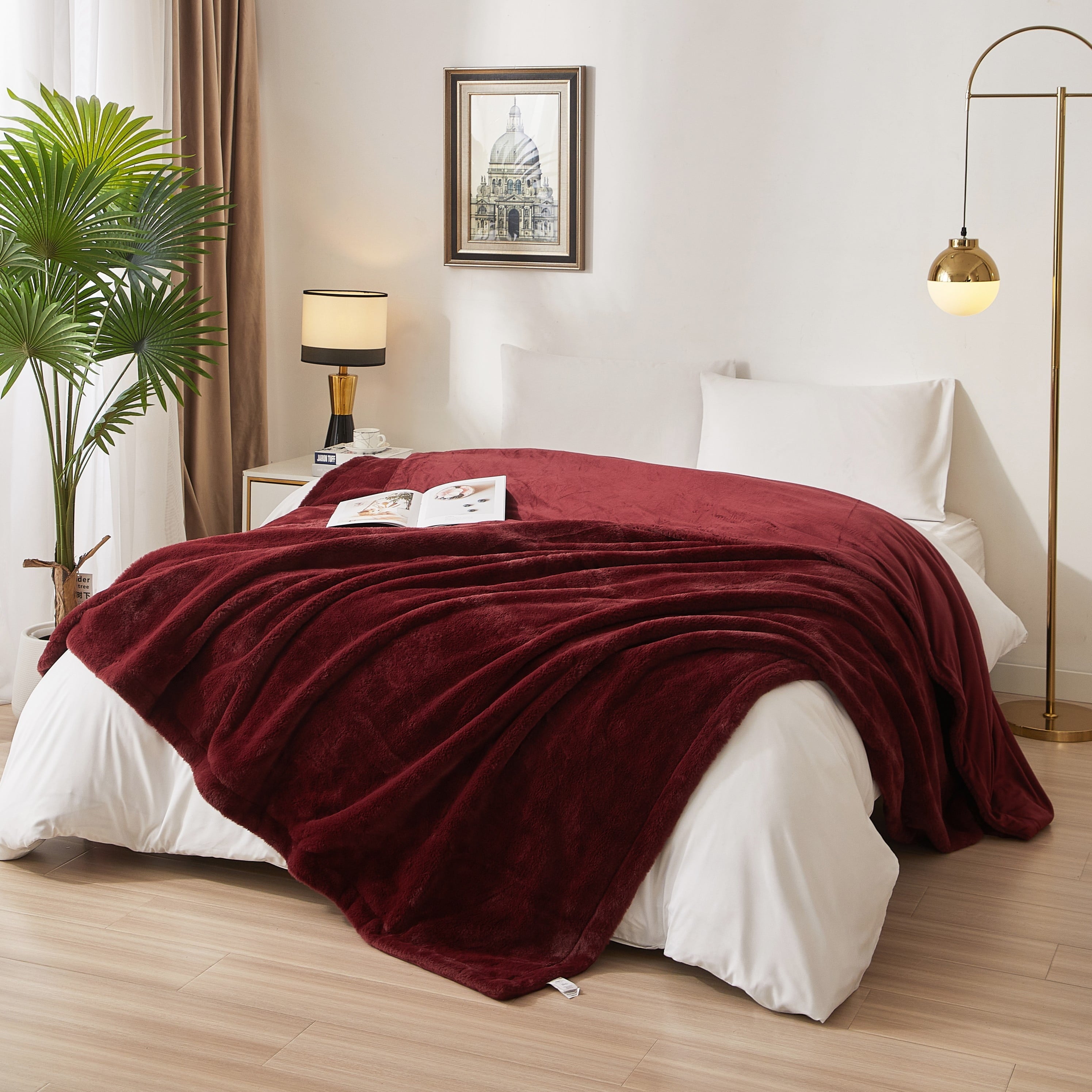 Super Soft Flannel Cozy Faux Fur Super Soft luxury Blanket, Full/Queen, Luscious Merlot - Super Soft Reversible Sherpa Flannel Blanket - Default Title
