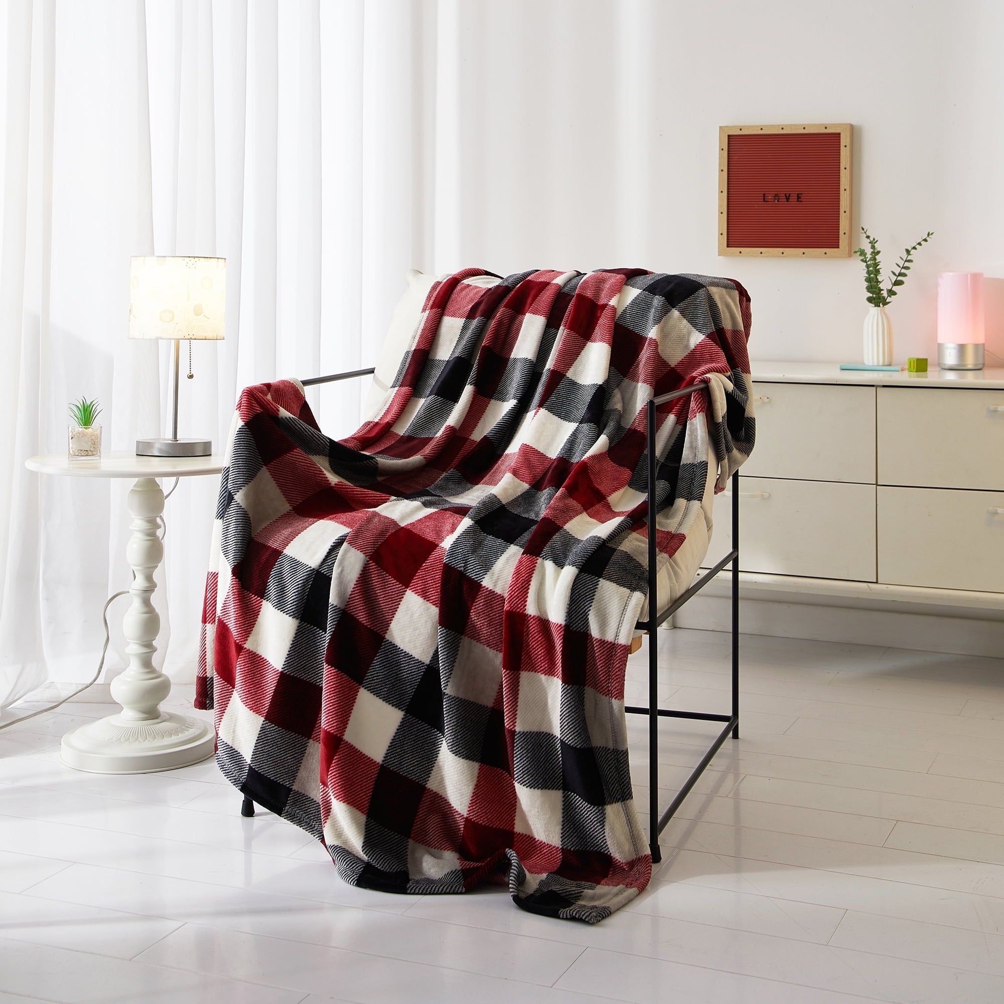 Reversible Sherpa Cozy Plush Throw Blanket, Red Plaid 50" x 60" All Ages - Cozy Fleece Throw Blanket for Couch & Bed - Default Title