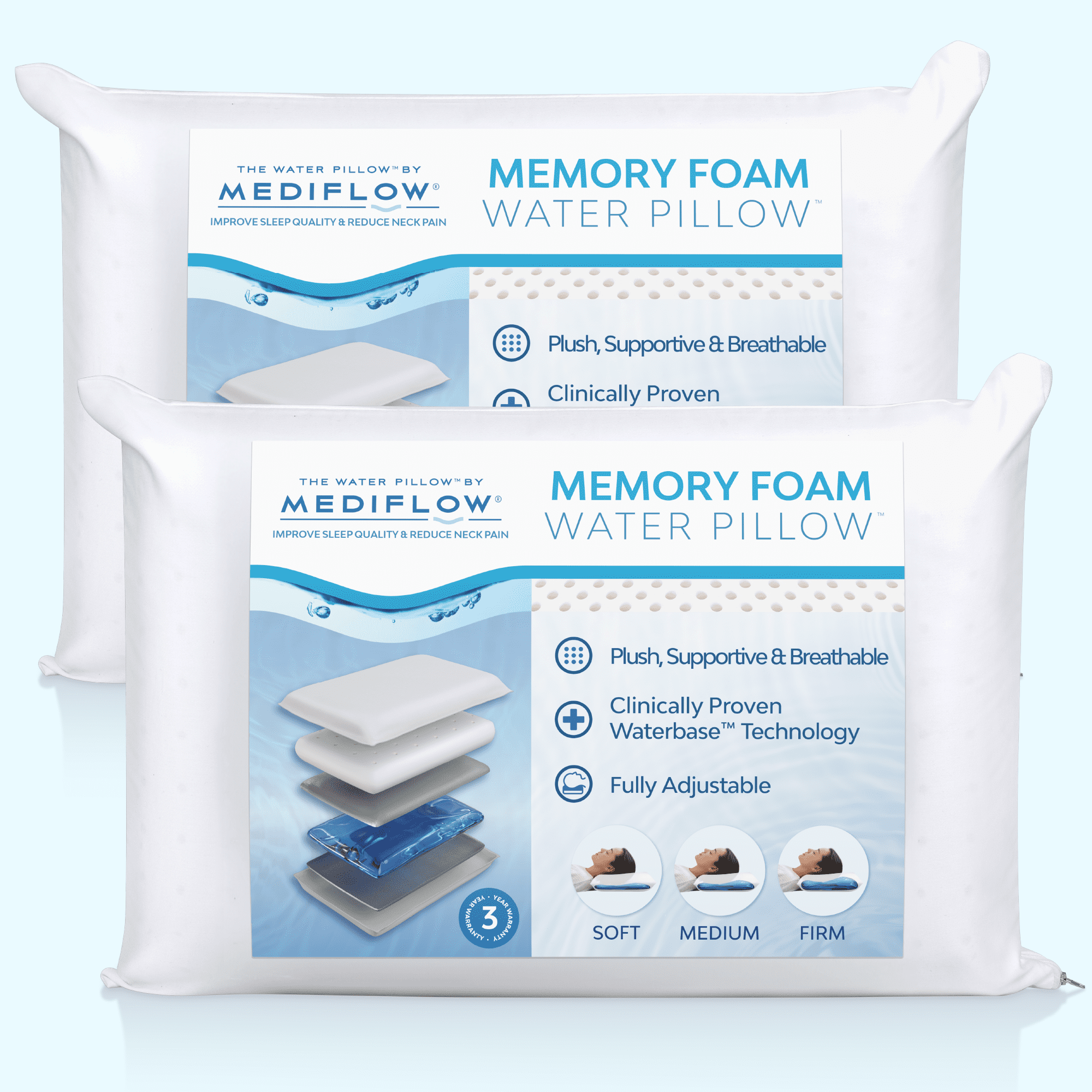 Fluffy Shredded Memory Foam Water Pillow - Adjustable Pillow for Neck Pain Relief, Pillow for Side, Back, and Stomach Sleepers, The O... - Orthopedic Shredded Foam Bed Pillow Set - Default Title